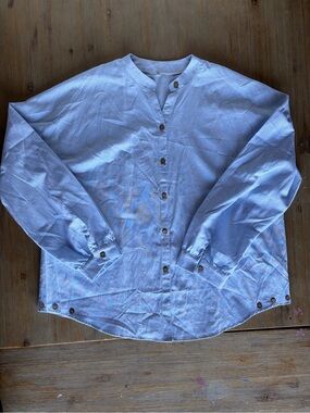 Light Blue Striped Band Collar Shirt